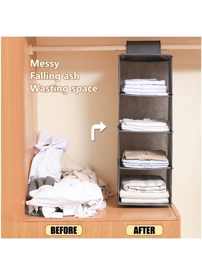 Flax Hanging Closet Organizer,4-Shelf Hanging Shelves With 2 Removable Storage Drawers ,Hanging Wardrobe Storage,For Clothes Bag Shoes,Bedroom Garment Rack Holder,Gray - Image 4
